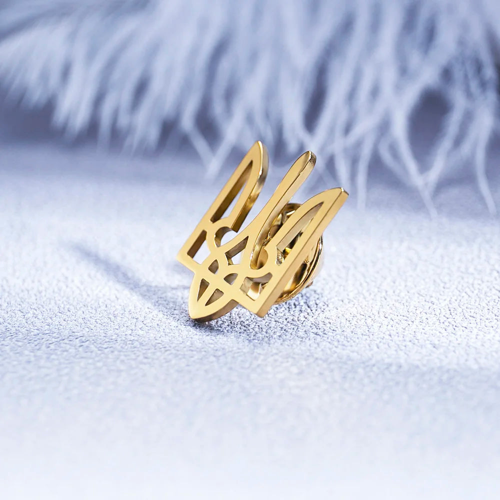 Tangula Classic Ukrainian National Emblem Brooch Stainless Steel Men Ukraine Symbol Badge Pins Jewelry Groom Wedding Accessories