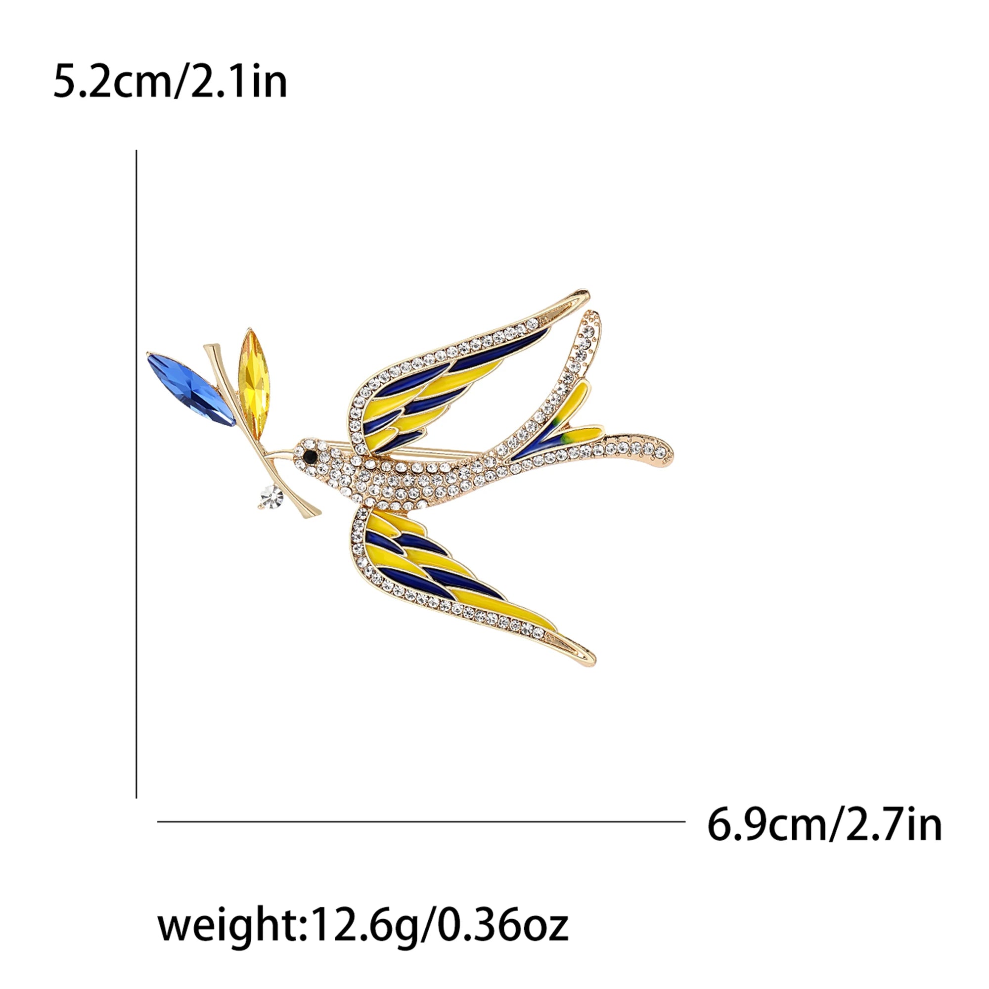 Enamel Peace Dove Brooch for Women Ukraine Rhinestone Ear of Wheat Pin Banquet Party Backpack Gifts Jewelry Accessories
