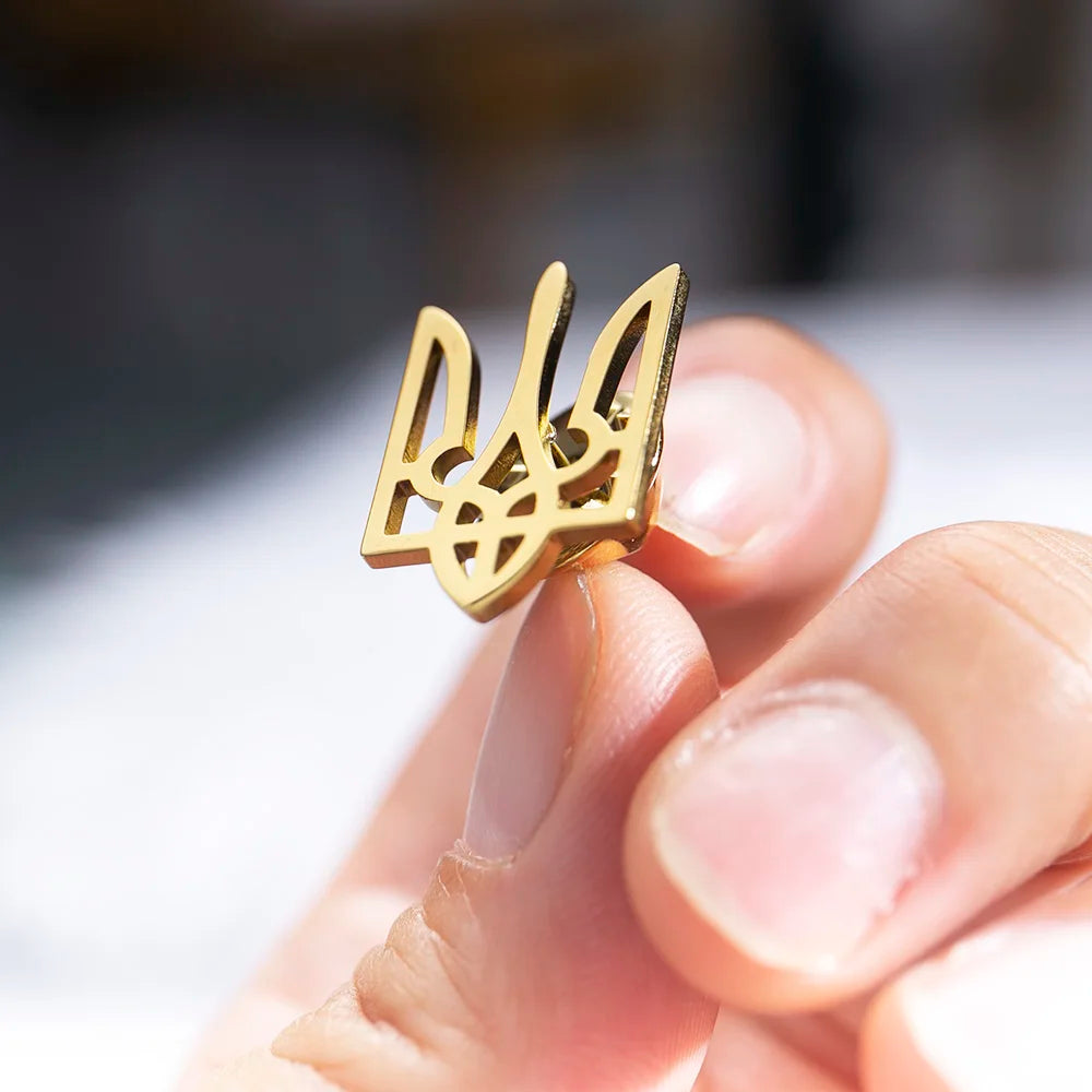 Tangula Classic Ukrainian National Emblem Brooch Stainless Steel Men Ukraine Symbol Badge Pins Jewelry Groom Wedding Accessories
