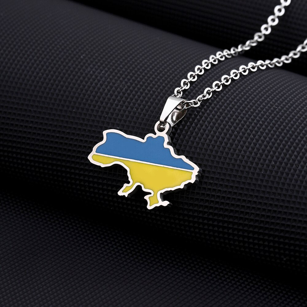 Fashion Ukraine Map Flag Pendant Necklace Stainless Steel Gold Color Men Women Україна Country Maps Jewelry Gift