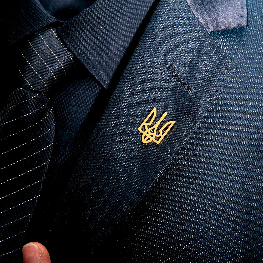 Tangula Classic Ukrainian National Emblem Brooch Stainless Steel Men Ukraine Symbol Badge Pins Jewelry Groom Wedding Accessories