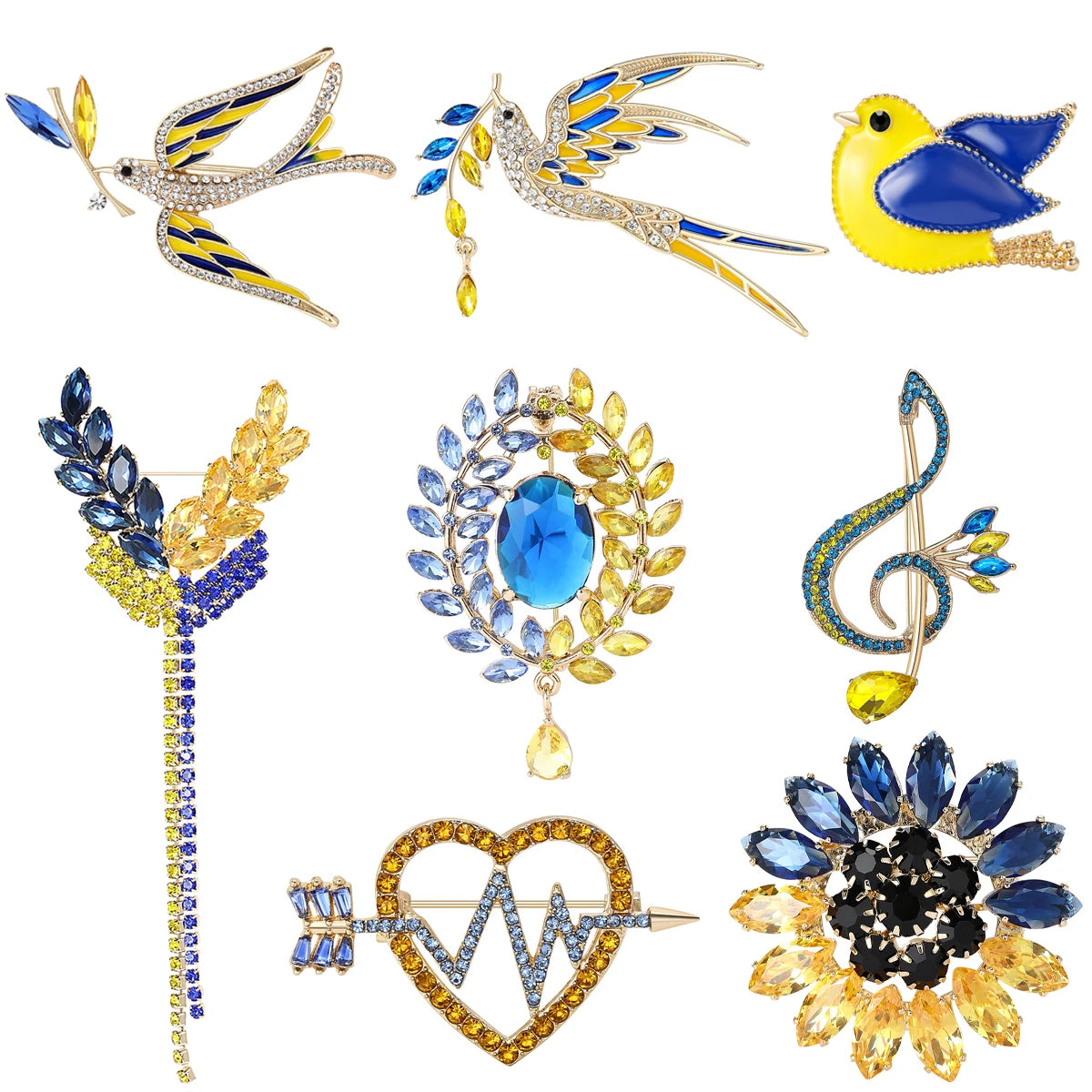 Enamel Peace Dove Brooches for Women Ukraine Rhinestone Ear of Wheat Pins Office Party Friend Gifts Jewelry Accessories