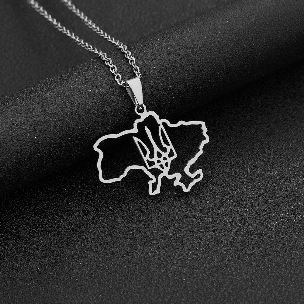 Fashion Outline Ukraine Map Pendant Necklace for Women Girls Stainless Steel Heart Flag Ukrainian Party Jewelry Gifts Dropship