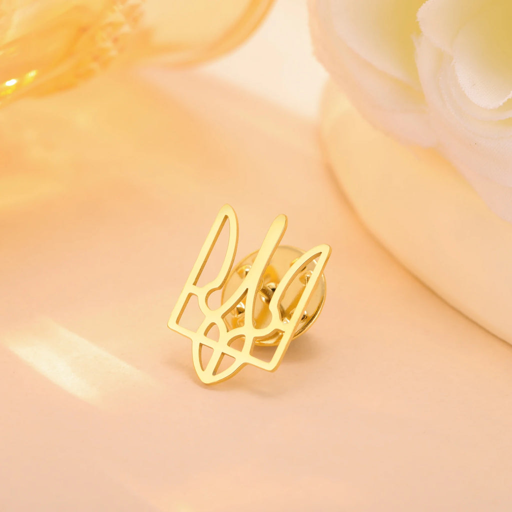 Skyrim Ukraine National Emblem Brooch for Men Women Gold Color Stainless Steel Suit Collar Pins Badge Accessories Wholesale