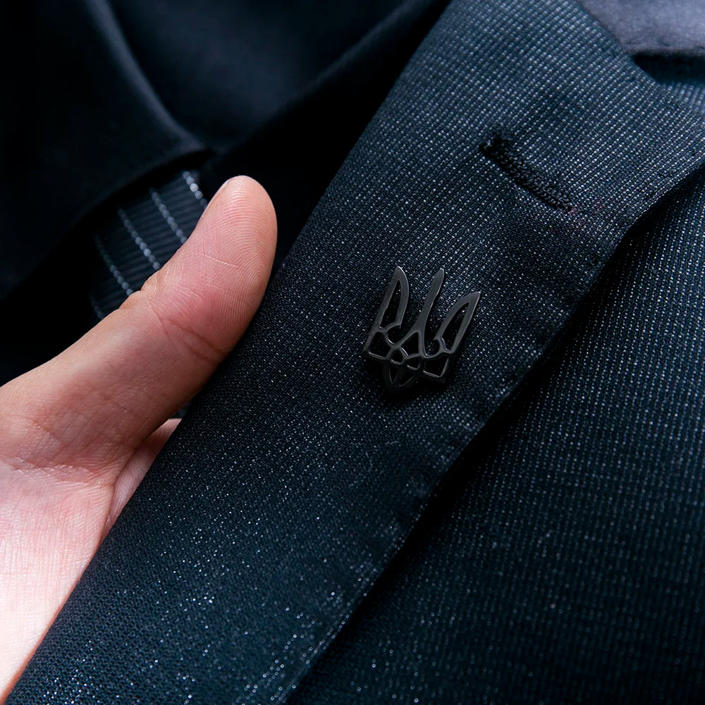 Tangula Classic Ukrainian National Emblem Brooch Stainless Steel Men Ukraine Symbol Badge Pins Jewelry Groom Wedding Accessories