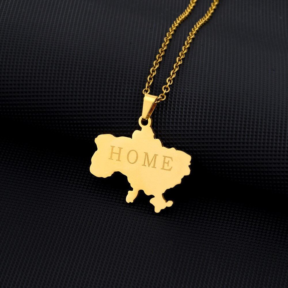 Fashion Outline Ukraine Map Pendant Necklace for Women Girls Stainless Steel Heart Flag Ukrainian Party Jewelry Gifts Dropship