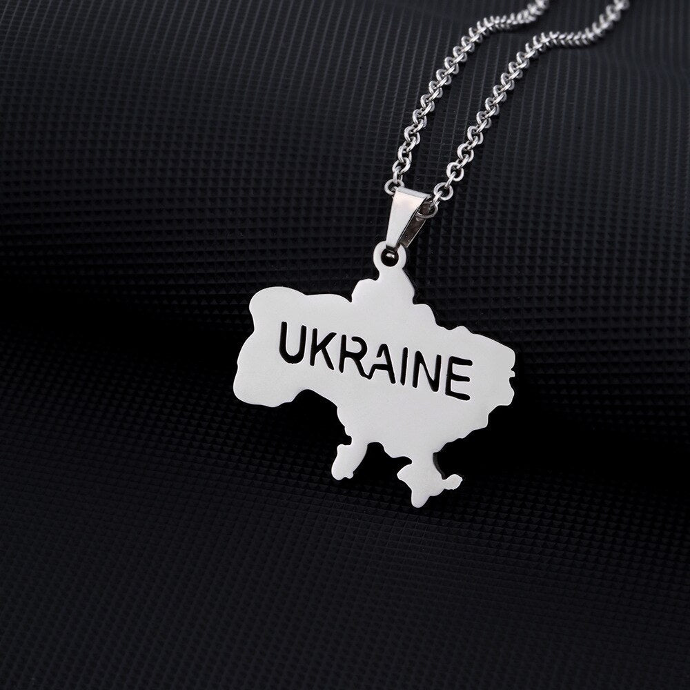 Fashion Outline Ukraine Map Pendant Necklace for Women Girls Stainless Steel Heart Flag Ukrainian Party Jewelry Gifts Dropship