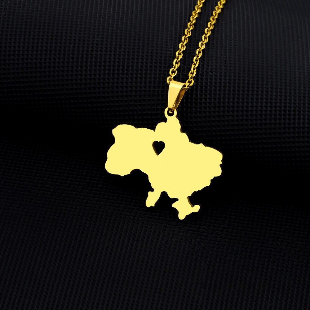 Fashion Outline Ukraine Map Pendant Necklace for Women Girls Stainless Steel Heart Flag Ukrainian Party Jewelry Gifts Dropship