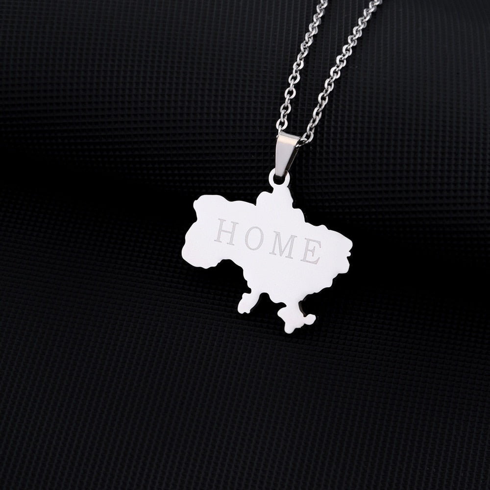 Fashion Outline Ukraine Map Pendant Necklace for Women Girls Stainless Steel Heart Flag Ukrainian Party Jewelry Gifts Dropship