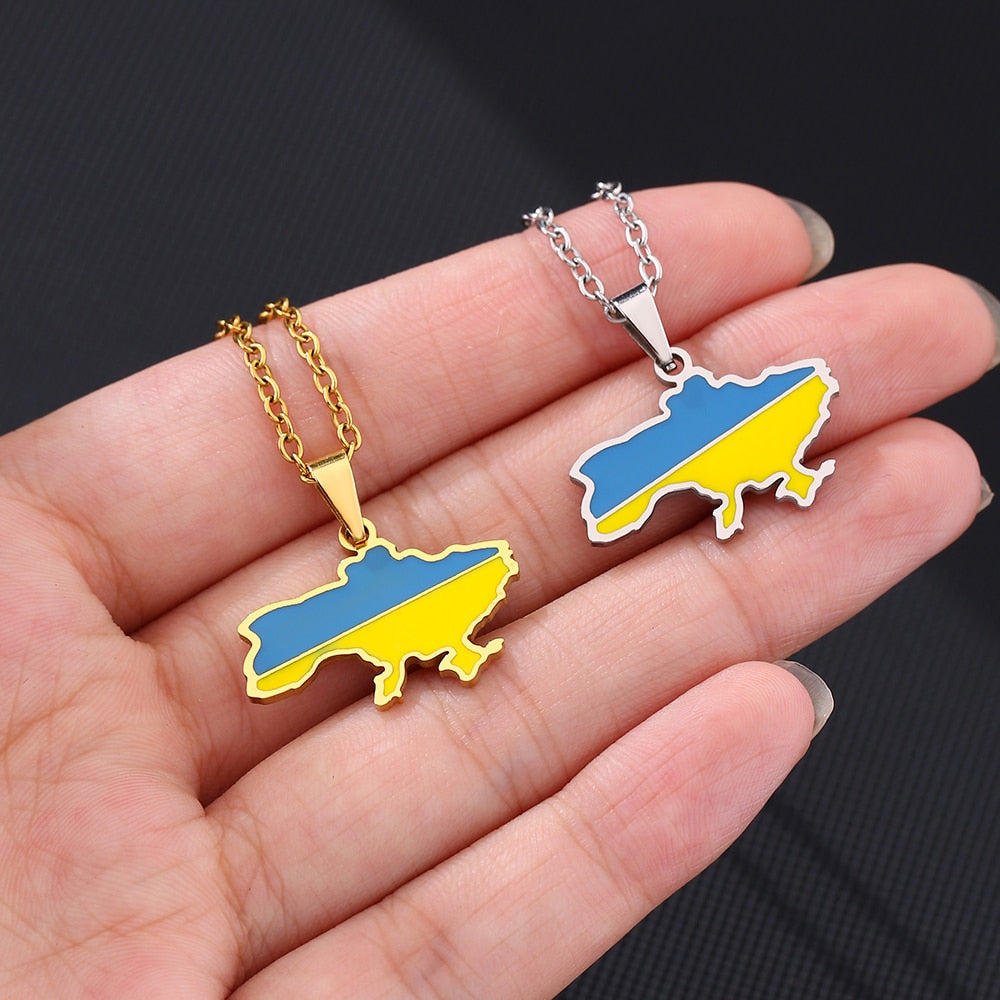 Fashion Ukraine Map Flag Pendant Necklace Stainless Steel Gold Color Men Women Україна Country Maps Jewelry Gift