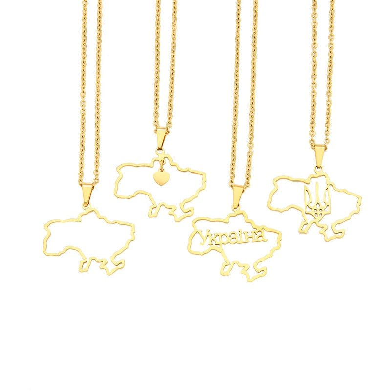 Fashion Outline Ukraine Map Pendant Necklace for Women Girls Stainless Steel Heart Flag Ukrainian Party Jewelry Gifts Dropship