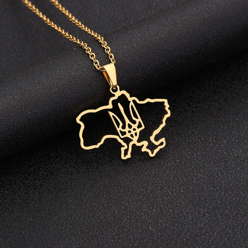 Fashion Outline Ukraine Map Pendant Necklace for Women Girls Stainless Steel Heart Flag Ukrainian Party Jewelry Gifts Dropship