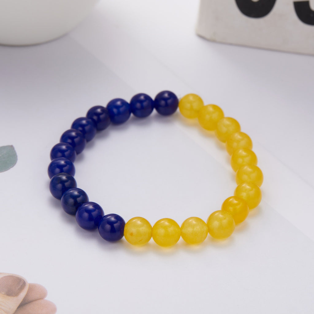 New Fashion Ukraine Beaded Bracelet For Men Smooth Natural Stone Handmade Charm Bracelets Women Patriotism Pride Jewelry