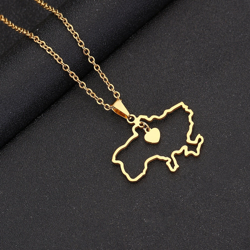 Fashion Outline Ukraine Map Pendant Necklace for Women Girls Stainless Steel Heart Flag Ukrainian Party Jewelry Gifts Dropship
