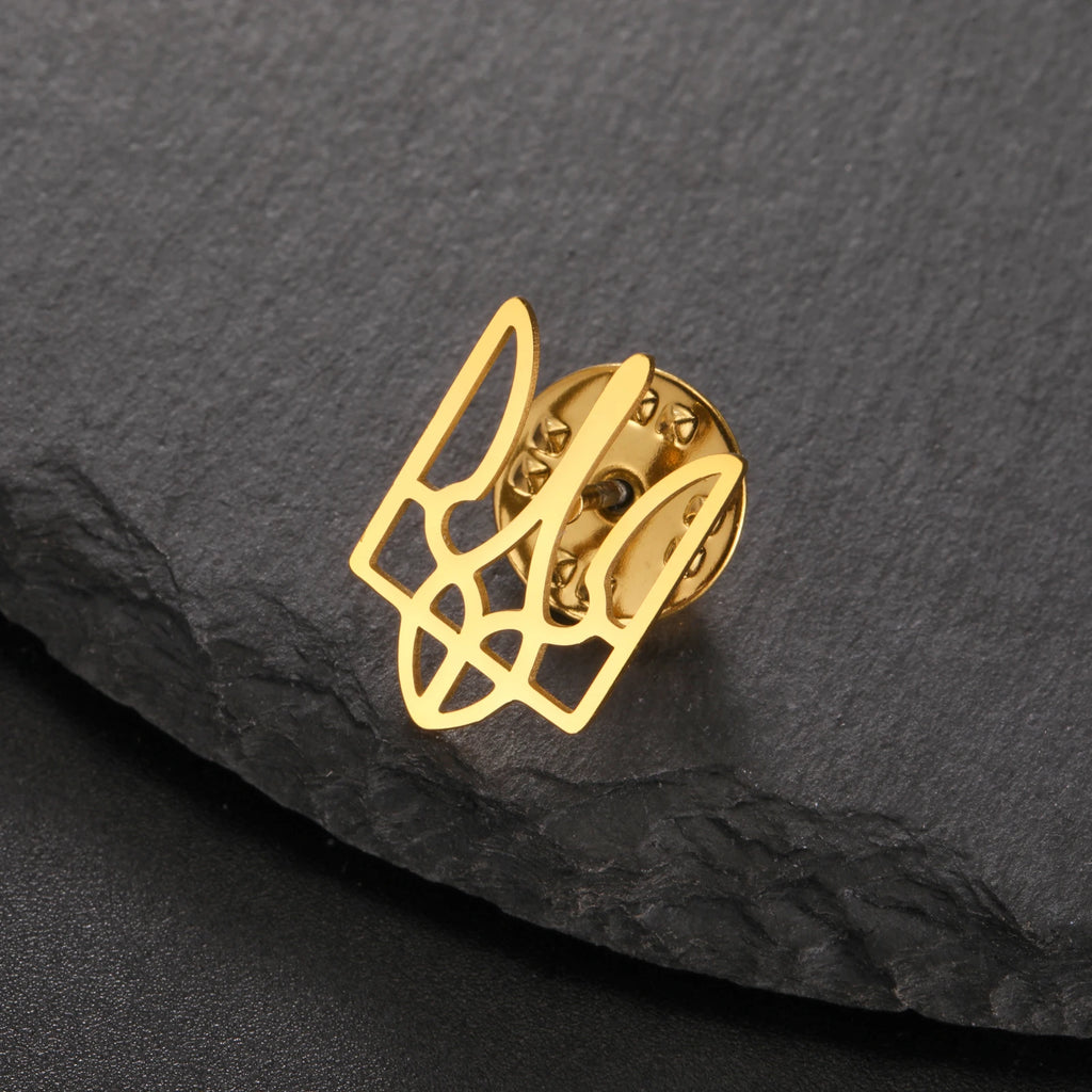 Skyrim Ukraine National Emblem Brooch for Men Women Gold Color Stainless Steel Suit Collar Pins Badge Accessories Wholesale