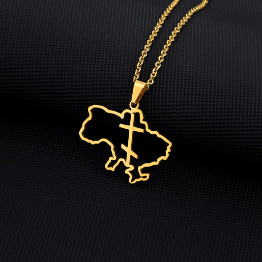 Fashion Outline Ukraine Map Pendant Necklace for Women Girls Stainless Steel Heart Flag Ukrainian Party Jewelry Gifts Dropship