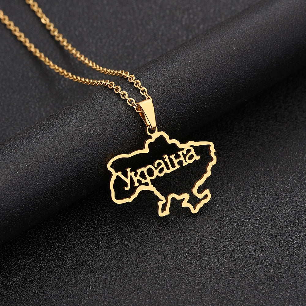 Fashion Outline Ukraine Map Pendant Necklace for Women Girls Stainless Steel Heart Flag Ukrainian Party Jewelry Gifts Dropship