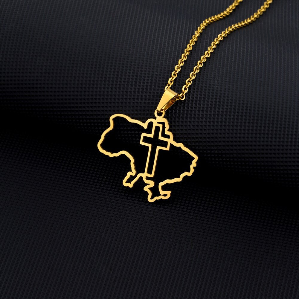 Fashion Outline Ukraine Map Pendant Necklace for Women Girls Stainless Steel Heart Flag Ukrainian Party Jewelry Gifts Dropship