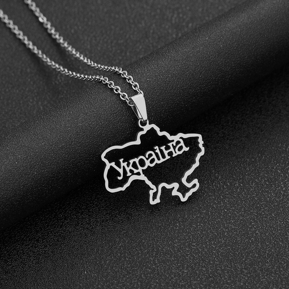 Fashion Outline Ukraine Map Pendant Necklace for Women Girls Stainless Steel Heart Flag Ukrainian Party Jewelry Gifts Dropship