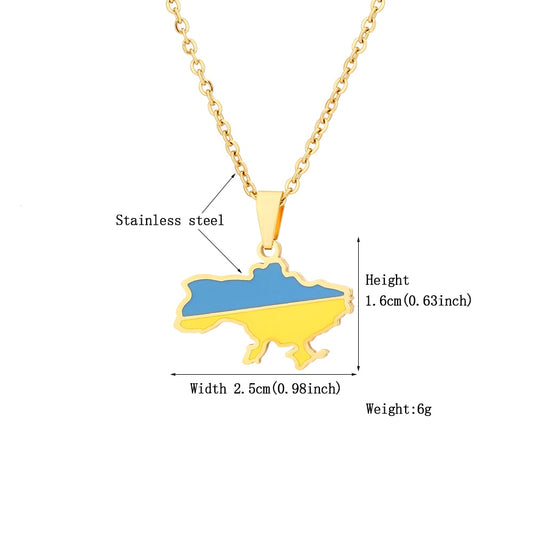 Fashion Ukraine Map Flag Pendant Necklace Stainless Steel Gold Color Men Women Україна Country Maps Jewelry Gift