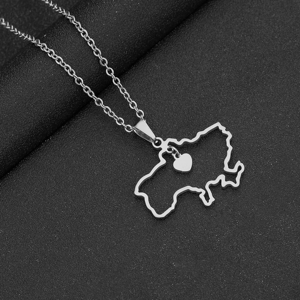 Fashion Outline Ukraine Map Pendant Necklace for Women Girls Stainless Steel Heart Flag Ukrainian Party Jewelry Gifts Dropship