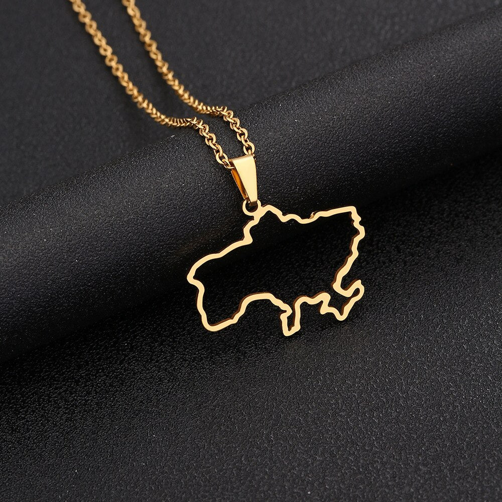 Fashion Outline Ukraine Map Pendant Necklace for Women Girls Stainless Steel Heart Flag Ukrainian Party Jewelry Gifts Dropship