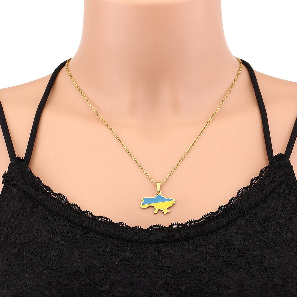 Fashion Ukraine Map Flag Pendant Necklace Stainless Steel Gold Color Men Women Україна Country Maps Jewelry Gift
