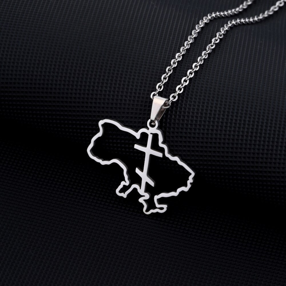 Fashion Outline Ukraine Map Pendant Necklace for Women Girls Stainless Steel Heart Flag Ukrainian Party Jewelry Gifts Dropship