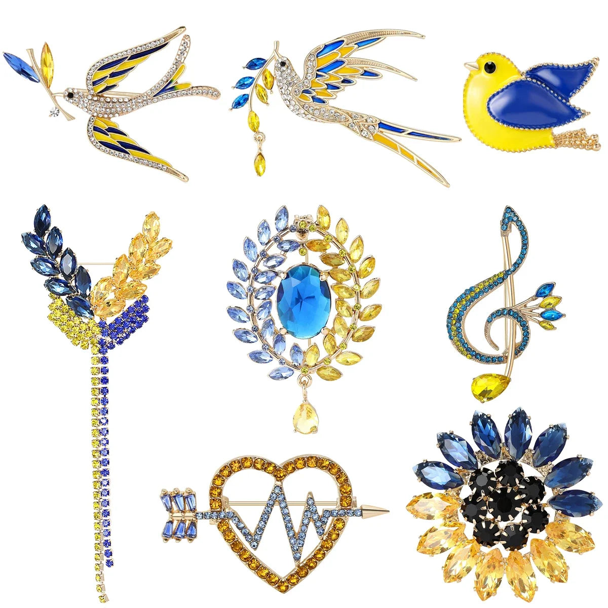 Enamel Peace Dove Brooches for Women Ukraine Rhinestone Ear of Wheat Pins Office Party Friend Gifts Jewelry Accessories