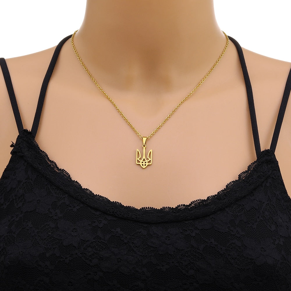 Ukraine Flag National Symbols Pendant Necklace Stainless Steel Men Women Tryzub Ukrainian Solidarity Choker Jewelry Gift