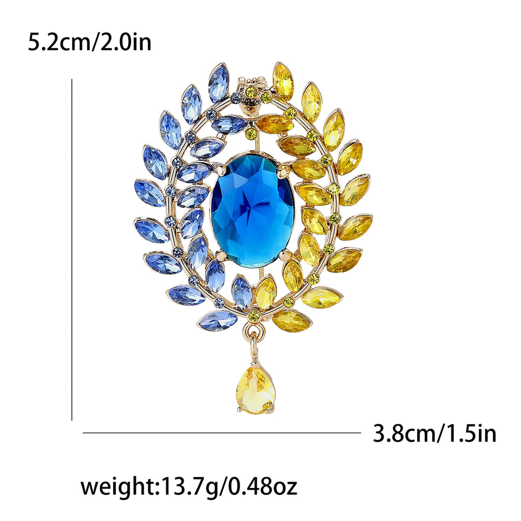 Rhinestone Ukraine National Emblem Brooches for Women Unisex Enamel Botanical Pins Event Party Decoration Clothes Accessories