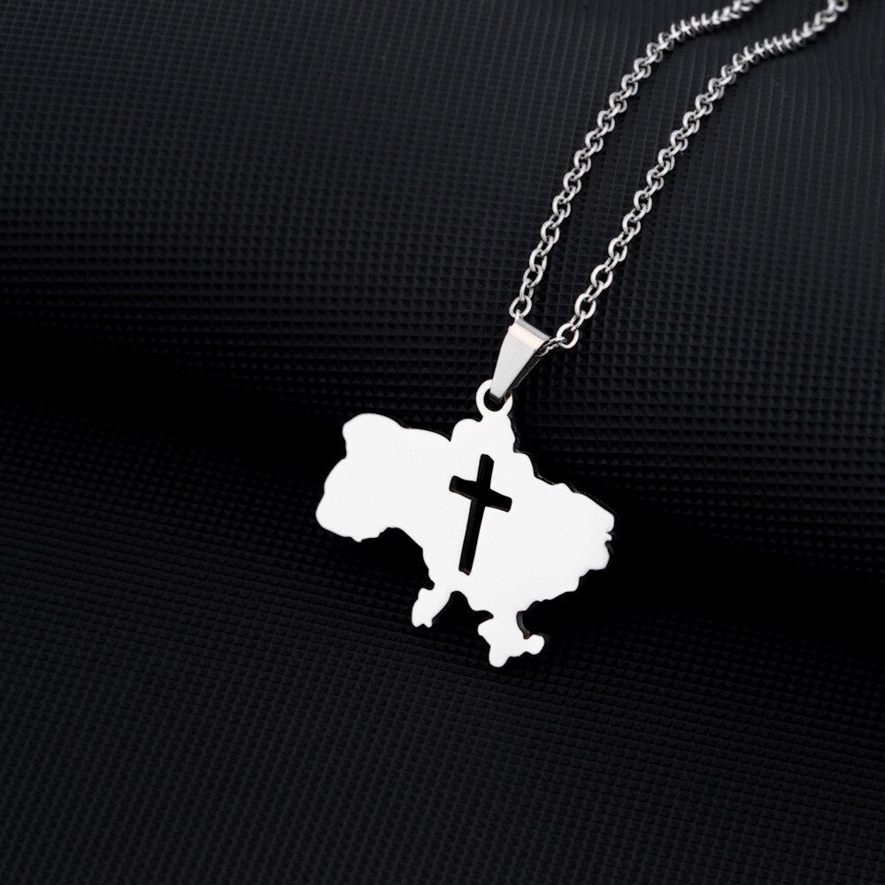 Fashion Outline Ukraine Map Pendant Necklace for Women Girls Stainless Steel Heart Flag Ukrainian Party Jewelry Gifts Dropship