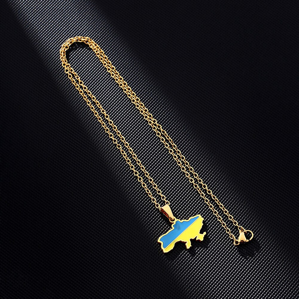 Fashion Ukraine Map Flag Pendant Necklace Stainless Steel Gold Color Men Women Україна Country Maps Jewelry Gift