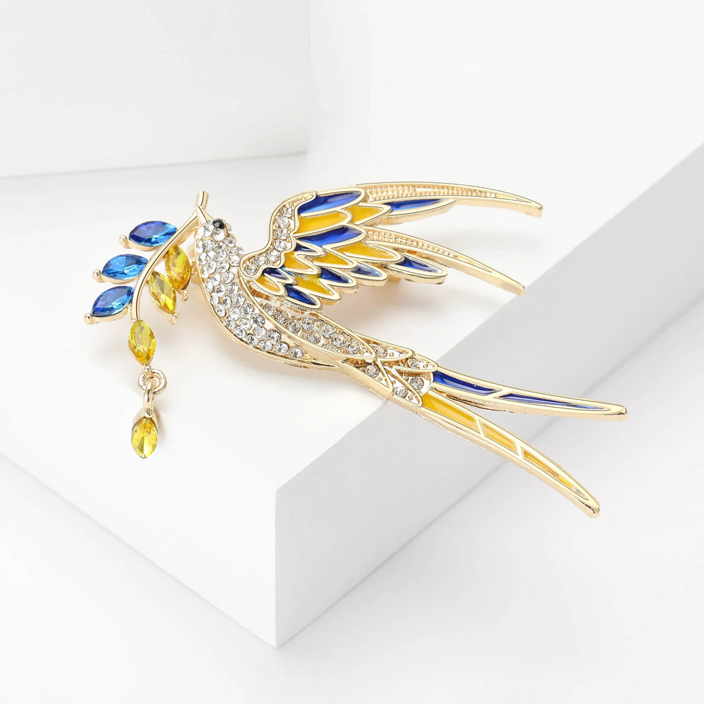 Enamel Peace Dove Brooches for Women Ukraine Rhinestone Ear of Wheat Pins Office Party Friend Gifts Jewelry Accessories