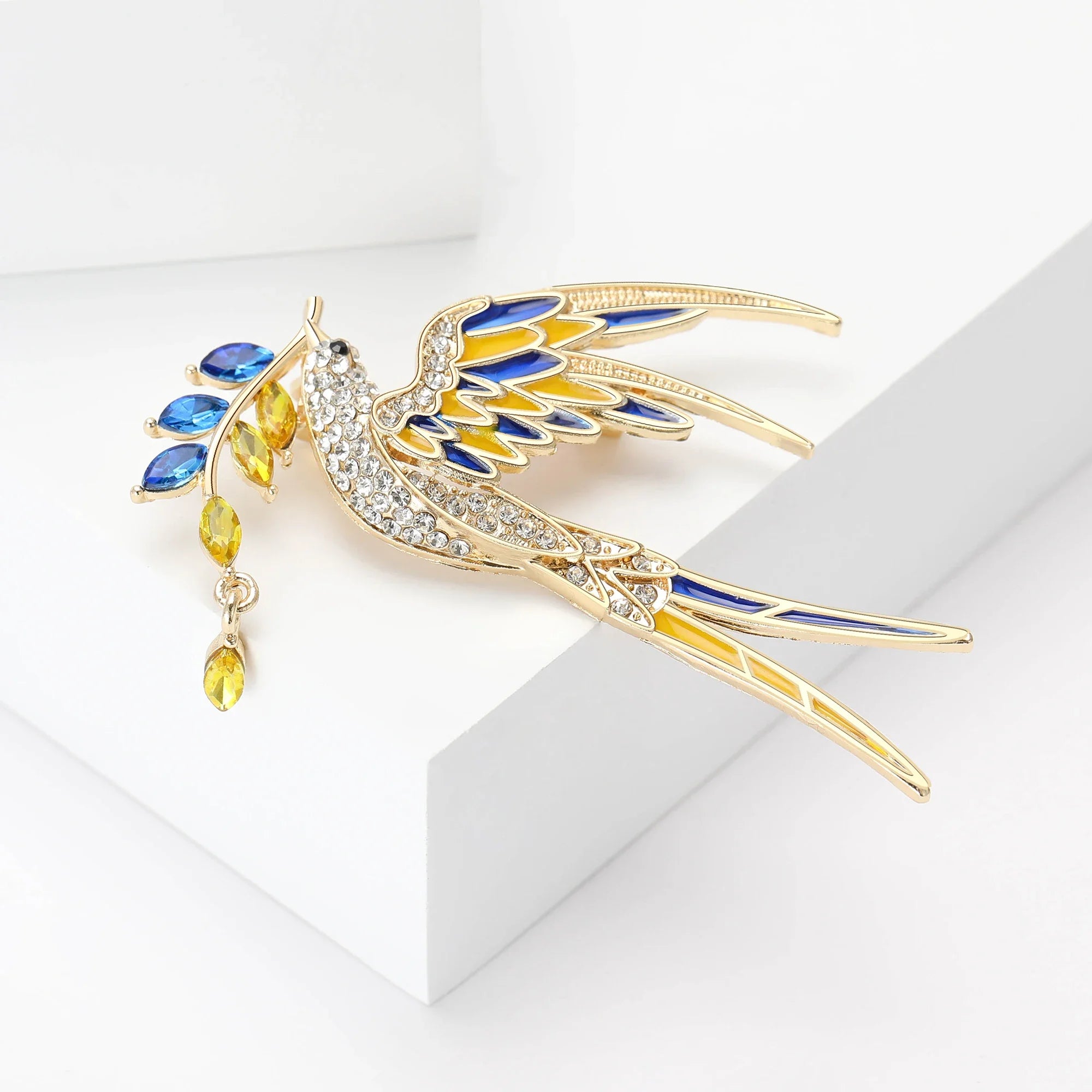 Enamel Peace Dove Brooches for Women Ukraine Rhinestone Ear of Wheat Pins Office Party Friend Gifts Jewelry Accessories