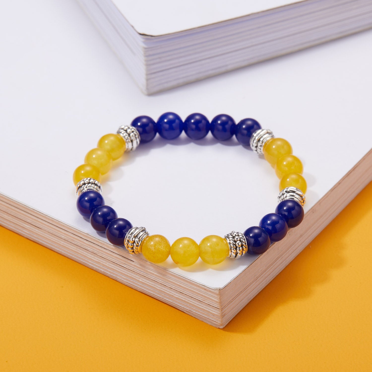 New Fashion Ukraine Beaded Bracelet For Men Smooth Natural Stone Handmade Charm Bracelets Women Patriotism Pride Jewelry