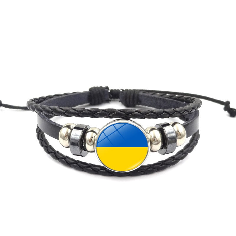 Simple Fashion Ukraine Multilayer Leather Bracelets For Women Men Ukrainian Flag Charm Bracelet Bangle Proud Patriotism Jewelry