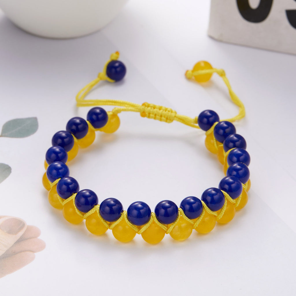 New Fashion Ukraine Beaded Bracelet For Men Smooth Natural Stone Handmade Charm Bracelets Women Patriotism Pride Jewelry