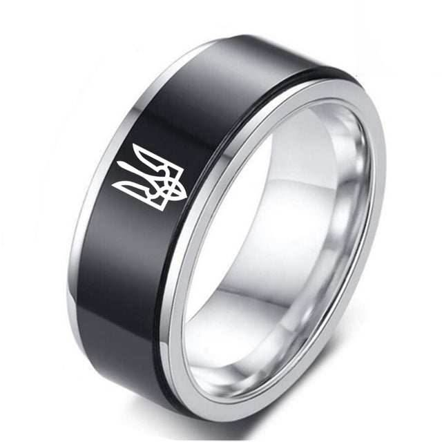 Stainless Steel Ring Rotated Ukrainian National Emble Ring God Bless Ukrainian
