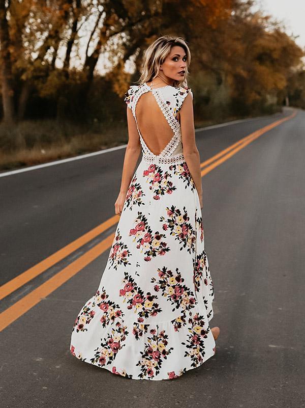 Women's Boho Floral Maxi Dress Ladies Holiday Party Beach Long