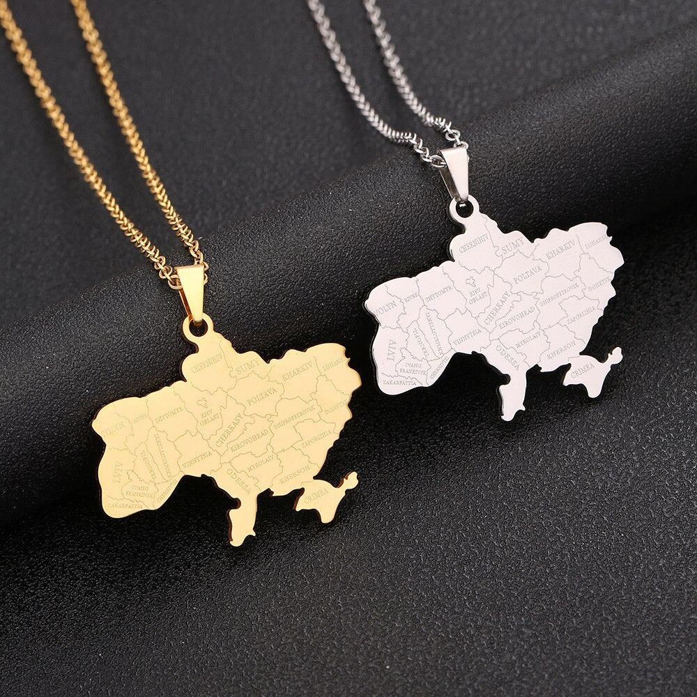 Fashion Ukraine Map Pendant Necklace Stainless Steel Gold Silver Color Ukrainian Ethnic Style Necklace Jewelry Accessories Gifts