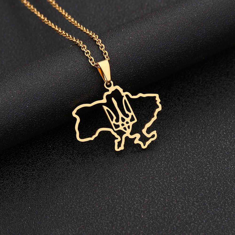 Fashion Ukraine Map Pendant Necklace Stainless Steel Gold Silver Color Ukrainian Ethnic Style Necklace Jewelry Accessories Gifts