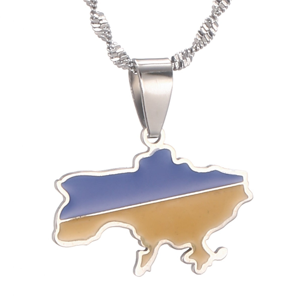 Stainless Steel Outline Ukraine Map Pendant Necklace Heart Flag Ukrainian Jewelry