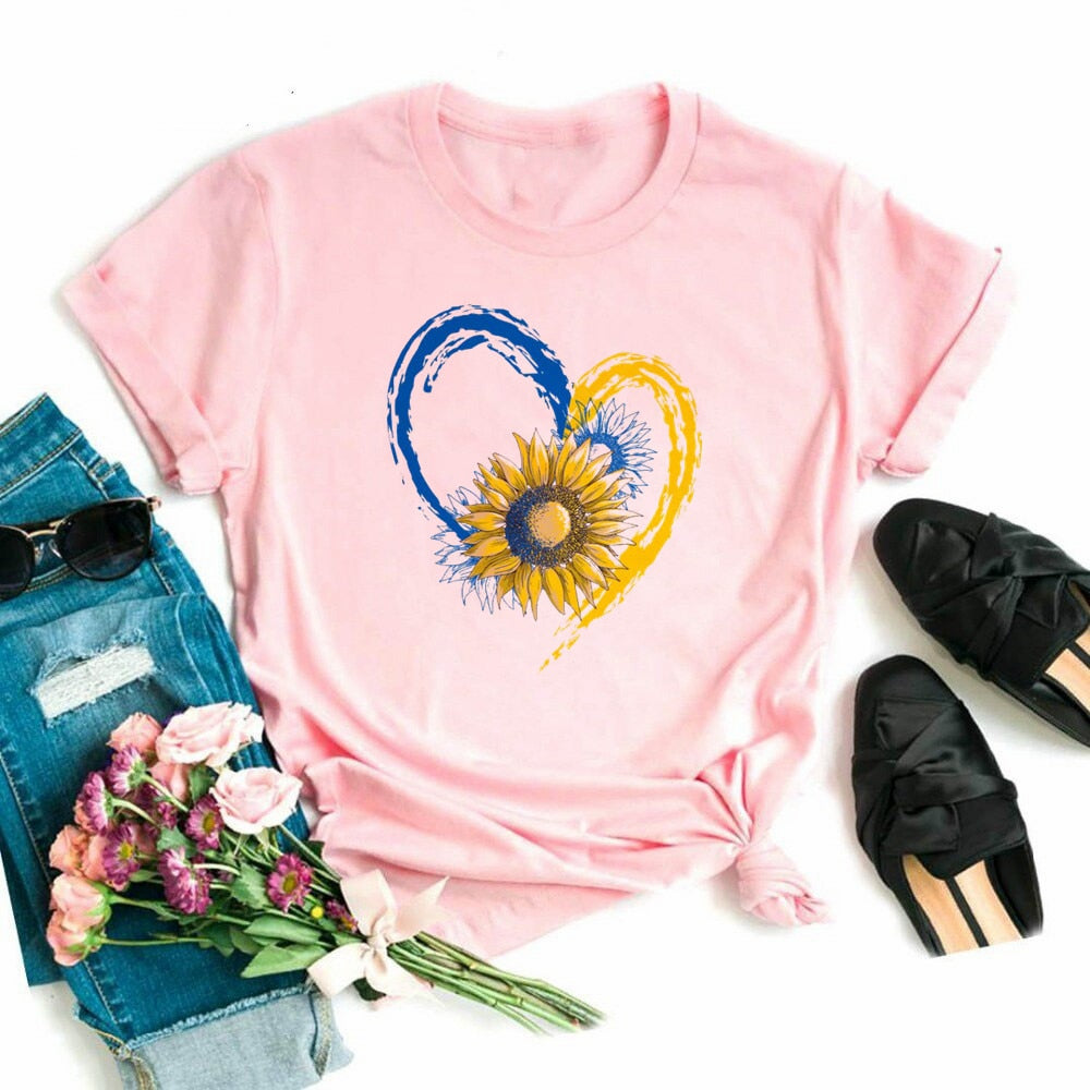 Cool Ukraine Flag Sunflower Vintage Ukrainian Lovers Ukraine Print Women Graphic T Shirt Summer Y2k Top Casual Oversized T Shirt