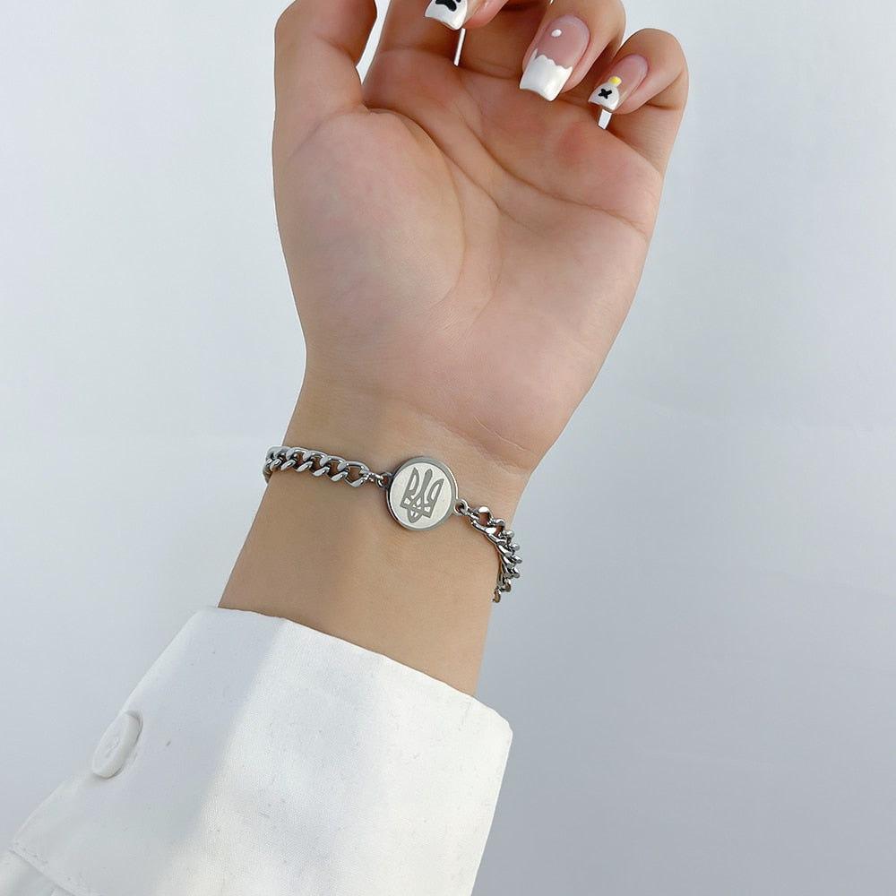 2pcs/set Ukraine National Emblem Trident Symbol charm bracelet for couples High quality chain jewelry for men women gifts