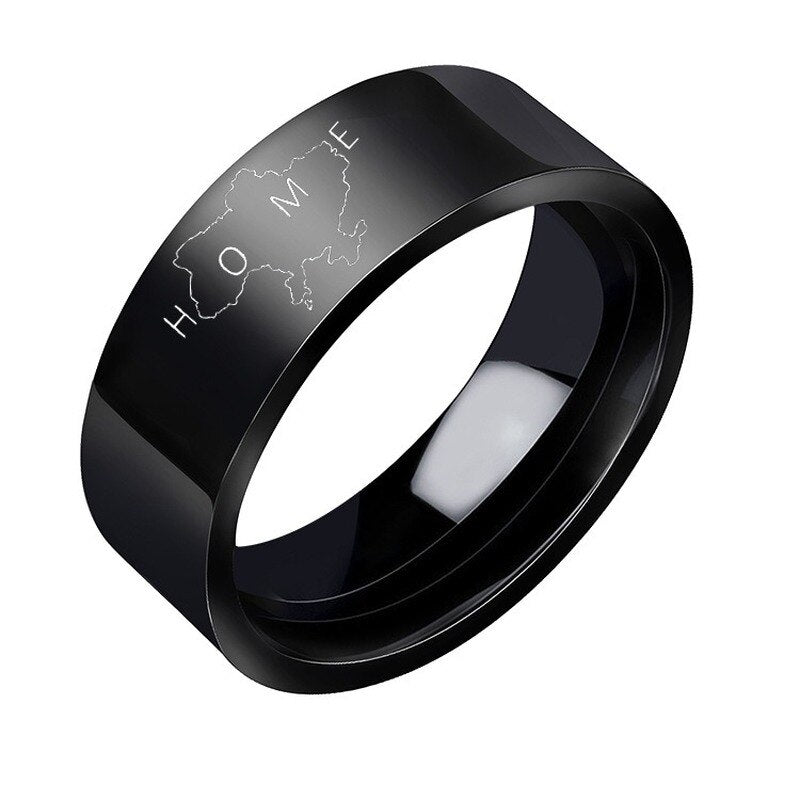 Women Ring Ukraine Map Rings Man Fashion Jewellery Wedding Couples Cute Silver Color Metal Stainless Steel Trend Accessories