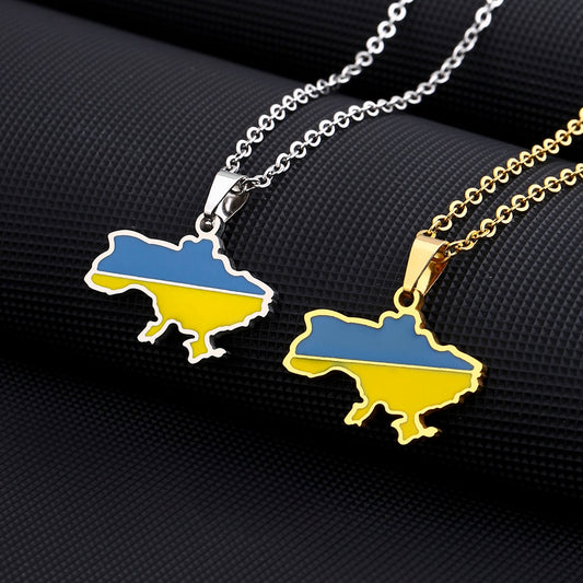 Fashion Ukraine Map Flag Pendant Necklace Stainless Steel Gold Color Men Women Україна Country Maps Jewelry Gift