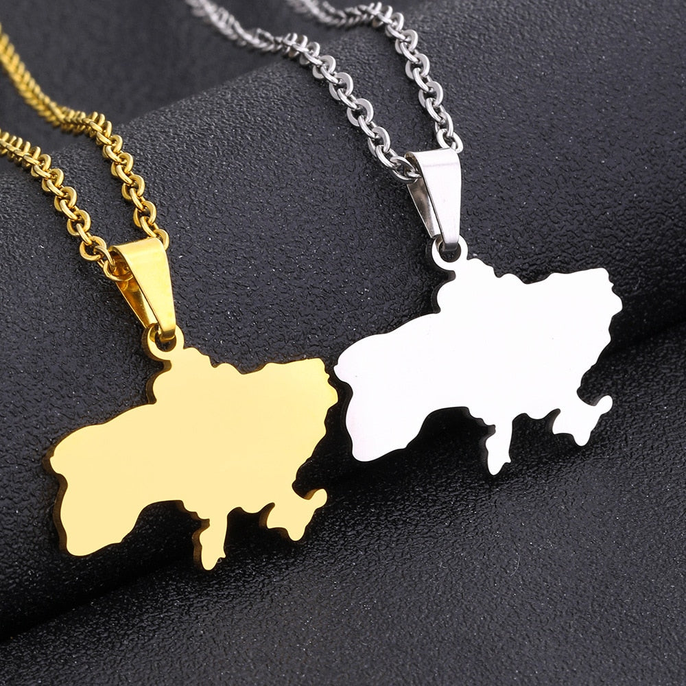 Fashion Ukraine Map Pendant Necklace Stainless Steel Gold Silver Color Ukrainian Ethnic Style Necklace Jewelry Accessories Gifts