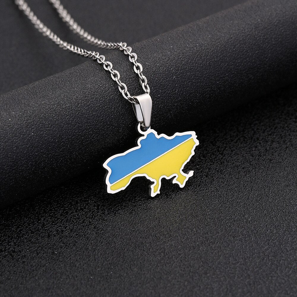 Fashion Ukraine Map Pendant Necklace Stainless Steel Gold Silver Color Ukrainian Ethnic Style Necklace Jewelry Accessories Gifts