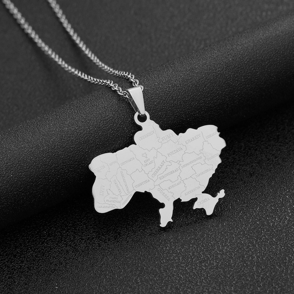 Fashion Ukraine Map Pendant Necklace Stainless Steel Gold Silver Color Ukrainian Ethnic Style Necklace Jewelry Accessories Gifts